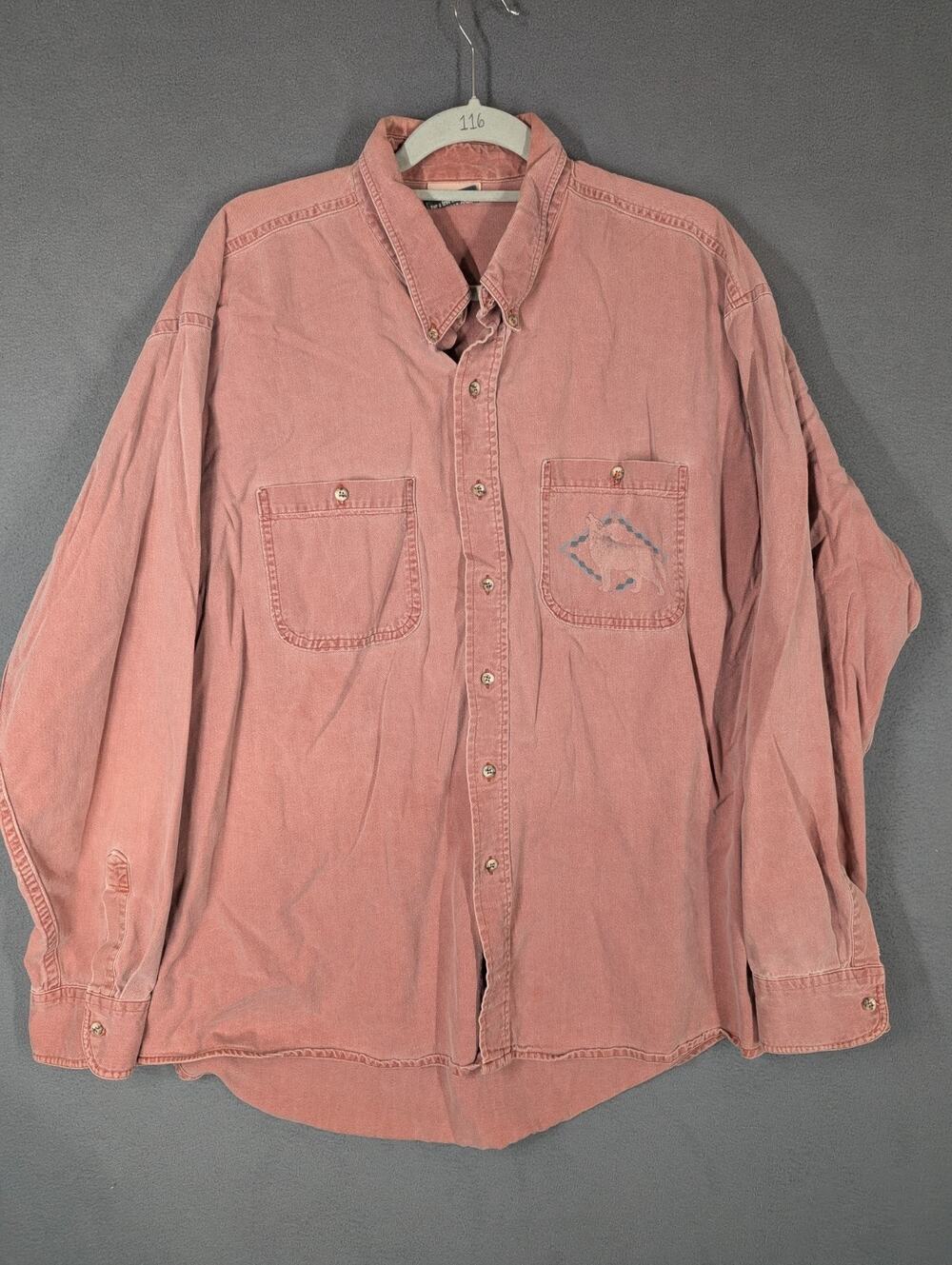 Vintage Coldwater Creek Denim Shirt Wolves Southwestern Coral Pink Button Up 2XL
